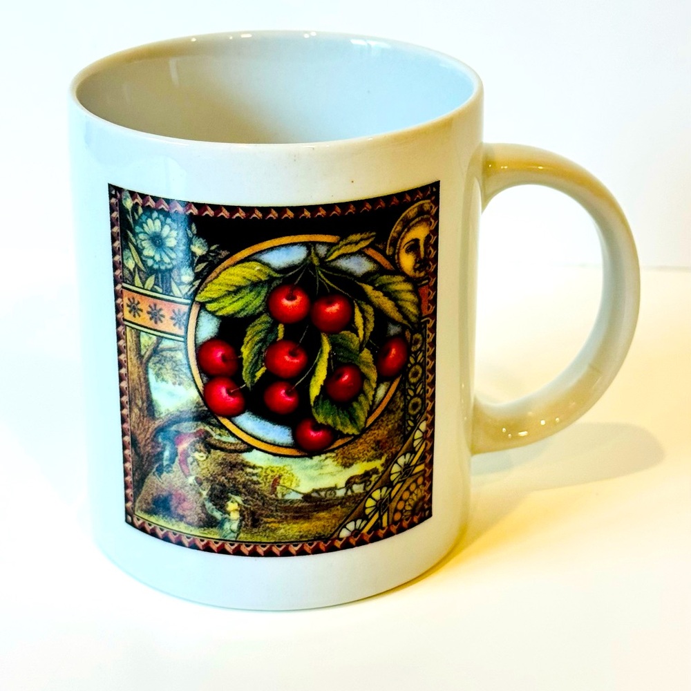 Cherry Apple Mug Vintage Mug Ceramic Art Home Kitchen Office Decor Fall Teacher